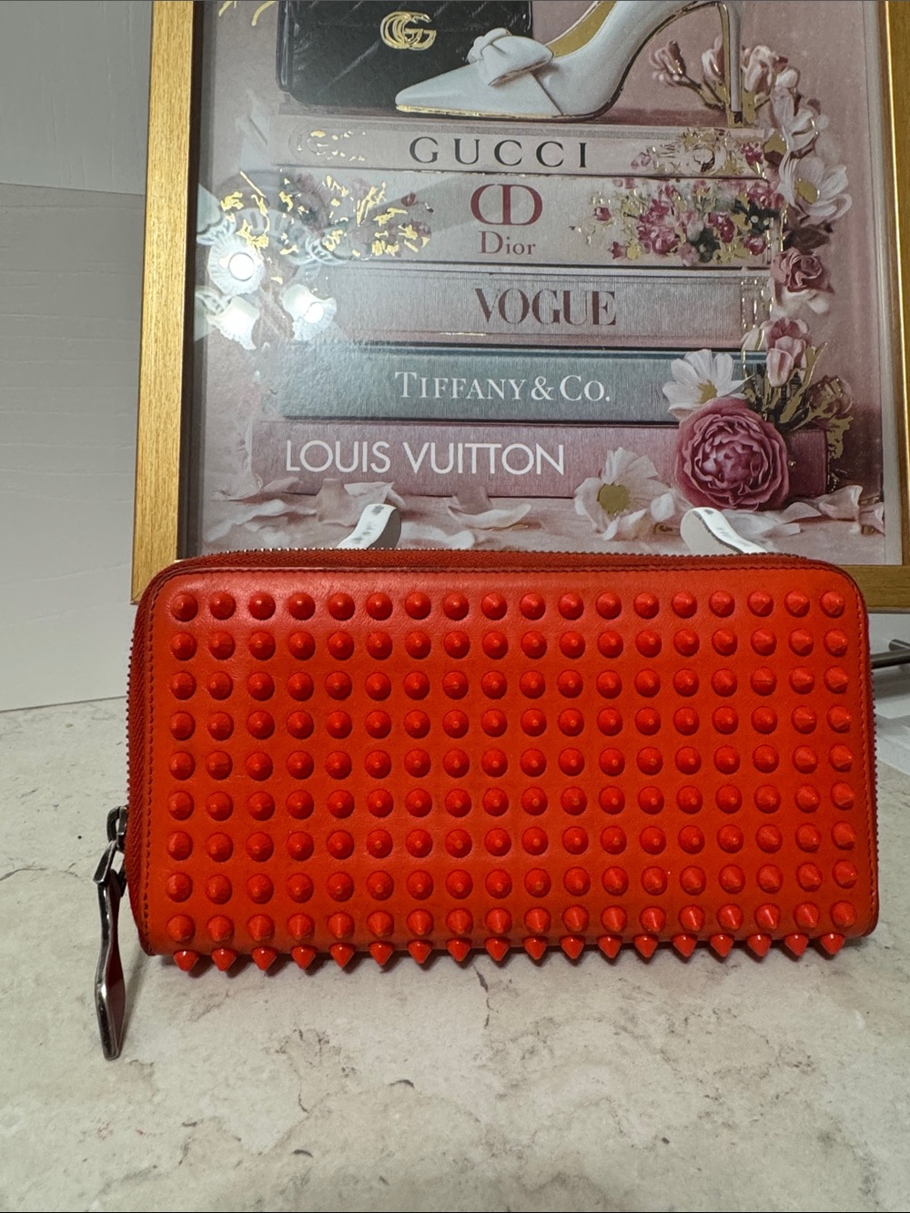 Christian Louboutin red Spiked Zip Around Wallet
